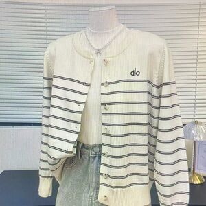 Alo Cream Striped Cardigan